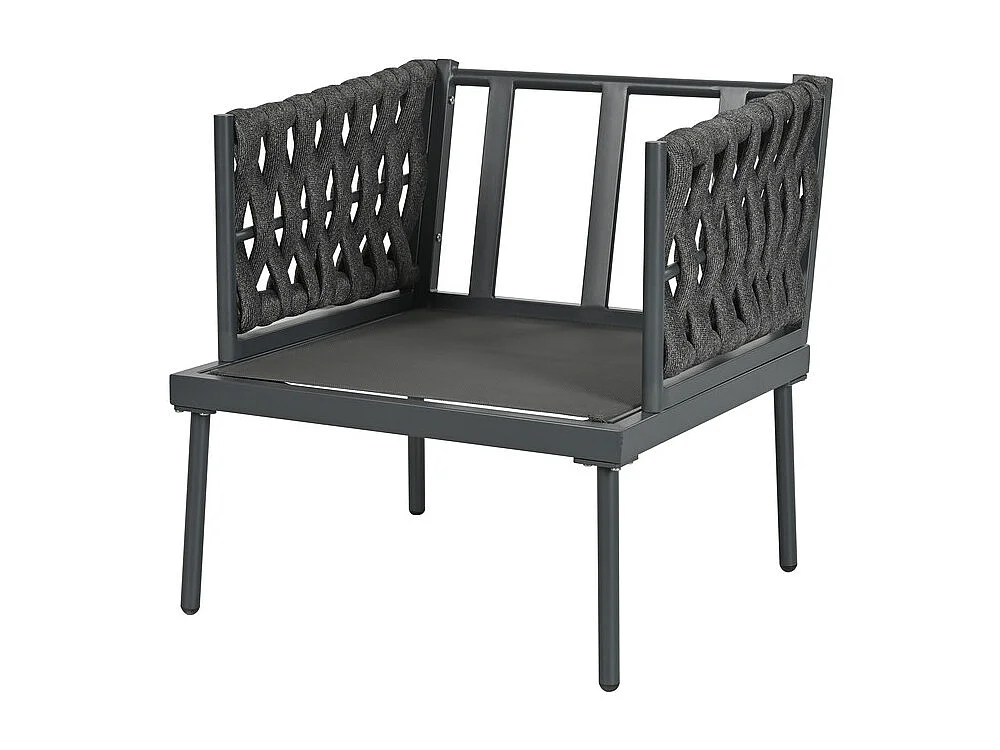 Gartenset aus Stahl - 3-Sitzer Sofa, 2 Sessel und Couchtisch - geflochtene Seilen-Armlehnen - Grau
