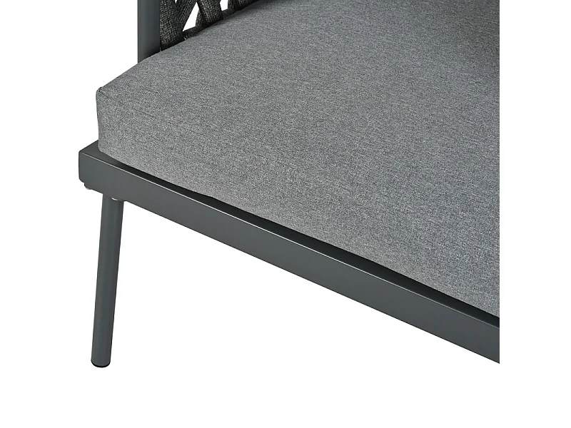 Gartenset aus Stahl - 3-Sitzer Sofa, 2 Sessel und Couchtisch - geflochtene Seilen-Armlehnen - Grau