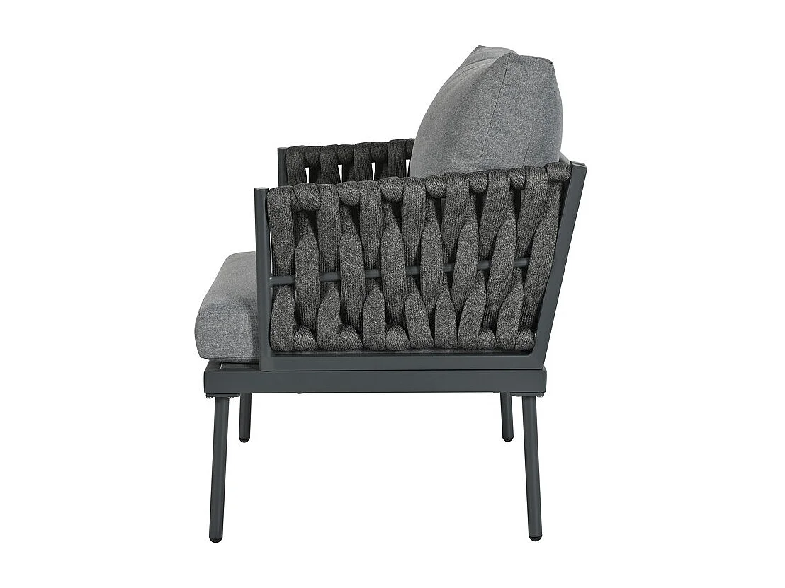 Gartenset aus Stahl - 3-Sitzer Sofa, 2 Sessel und Couchtisch - geflochtene Seilen-Armlehnen - Grau