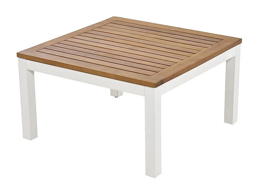 Salon de jardin en acier galvanisé et en bois Acacia - 2 canapés 2 places + table basse - Beige