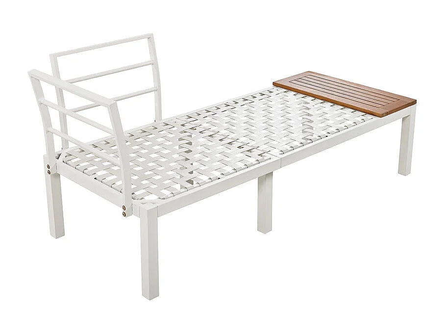 Salon de jardin en acier galvanisé et en bois Acacia - 2 canapés 2 places + table basse - Beige