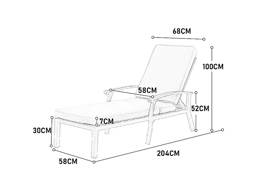 Chaise longue de jardin en aluminium avec coussin de coton - 5 niveau dossier réglable - charge max 120kg - Beige