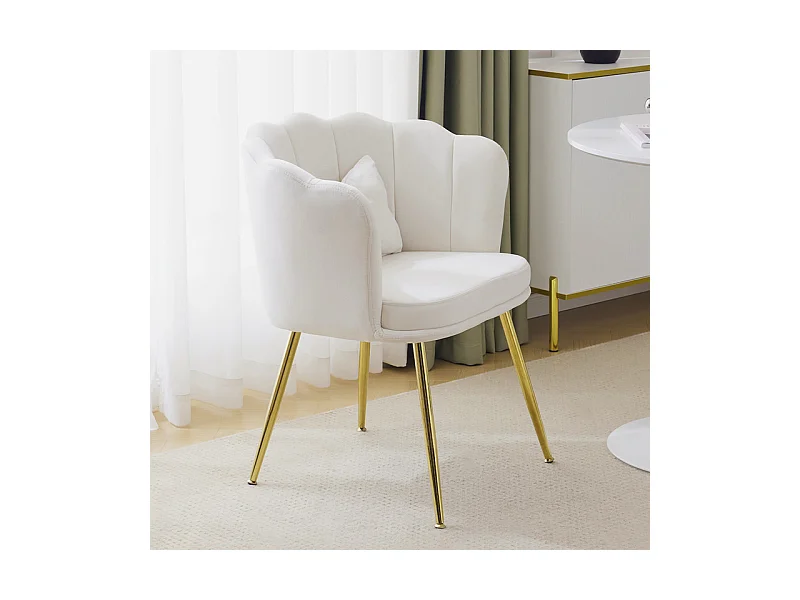 Sessel aus beigem Samt - mit Kissen - goldene Metallfüße - 63x58x77cm