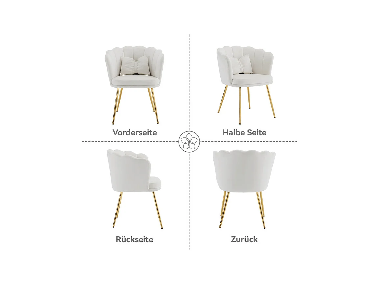 Sessel aus beigem Samt - mit Kissen - goldene Metallfüße - 63x58x77cm