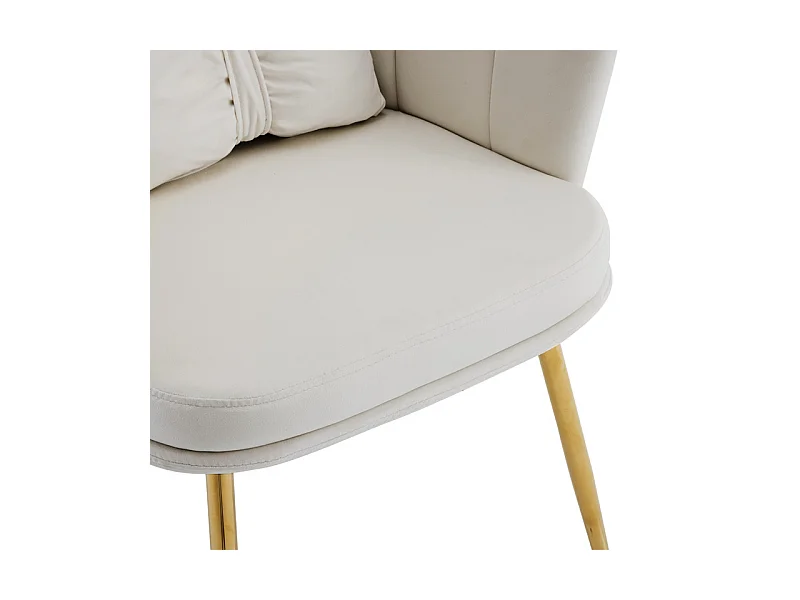 Sessel aus beigem Samt - mit Kissen - goldene Metallfüße - 63x58x77cm