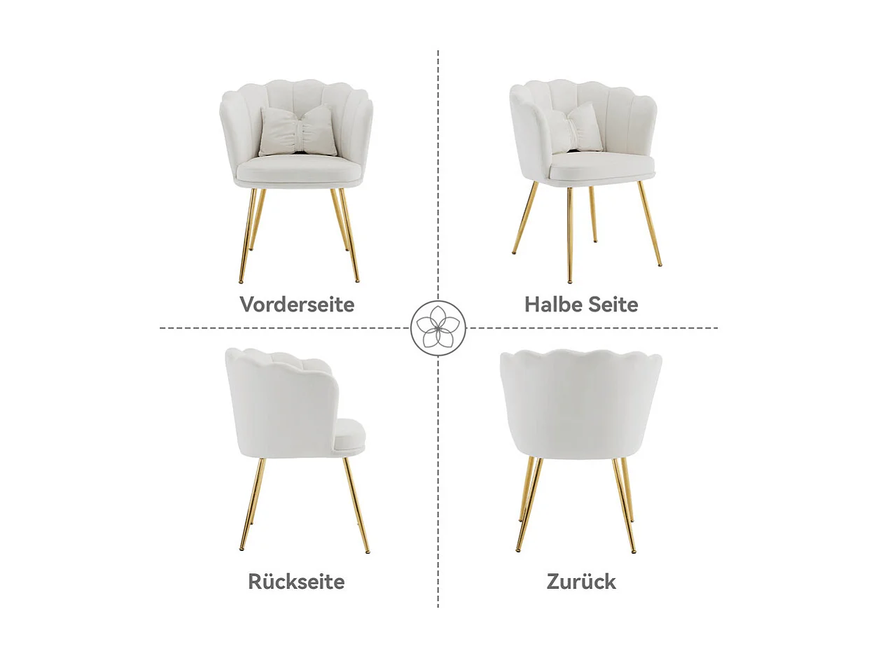Fauteuil en velours beige - avec oreillers - pieds en métal doré - 63x58x77cm
