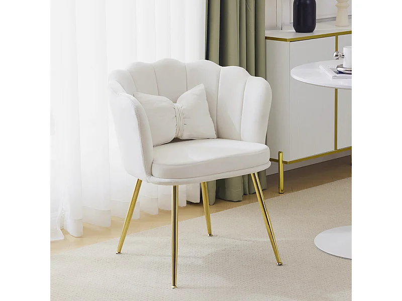 Sessel aus beigem Samt - mit Kissen - goldene Metallfüße - 63x58x77cm