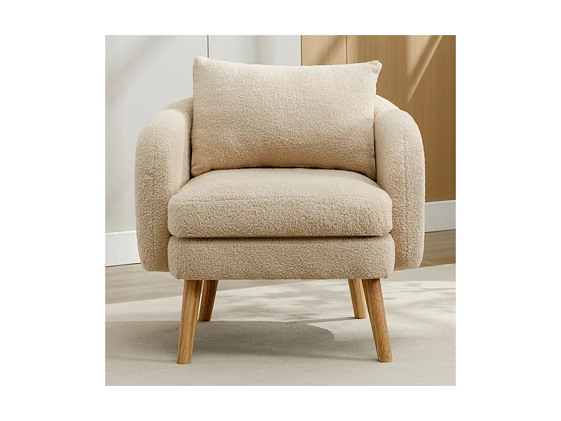 Fauteuil in bouclé stof - met kussen - massief houten poten - max. belasting 150kg - 71x72x71cm - Beige