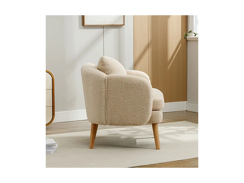 Fauteuil in bouclé stof - met kussen - massief houten poten - max. belasting 150kg - 71x72x71cm - Beige