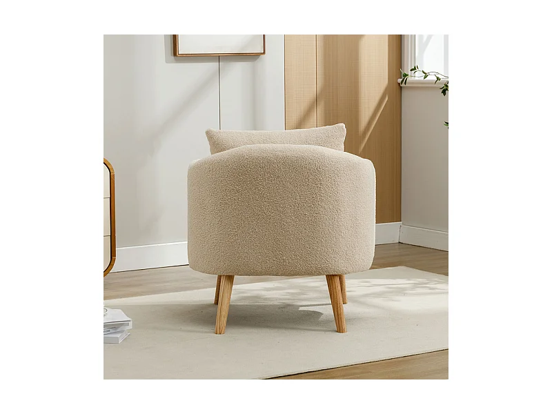 Fauteuil in bouclé stof - met kussen - massief houten poten - max. belasting 150kg - 71x72x71cm - Beige