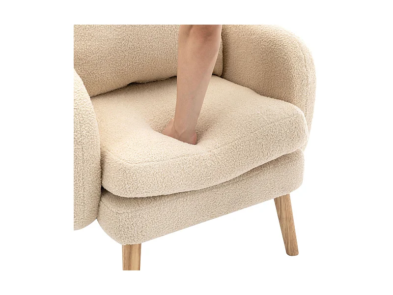 Fauteuil in bouclé stof - met kussen - massief houten poten - max. belasting 150kg - 71x72x71cm - Beige