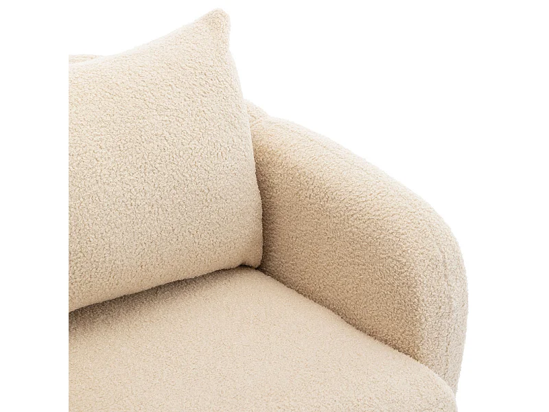 Fauteuil en tissu bouclette - avec oreiller - pieds en bois massif - charge max 150kg - 71x72x71cm - Beige