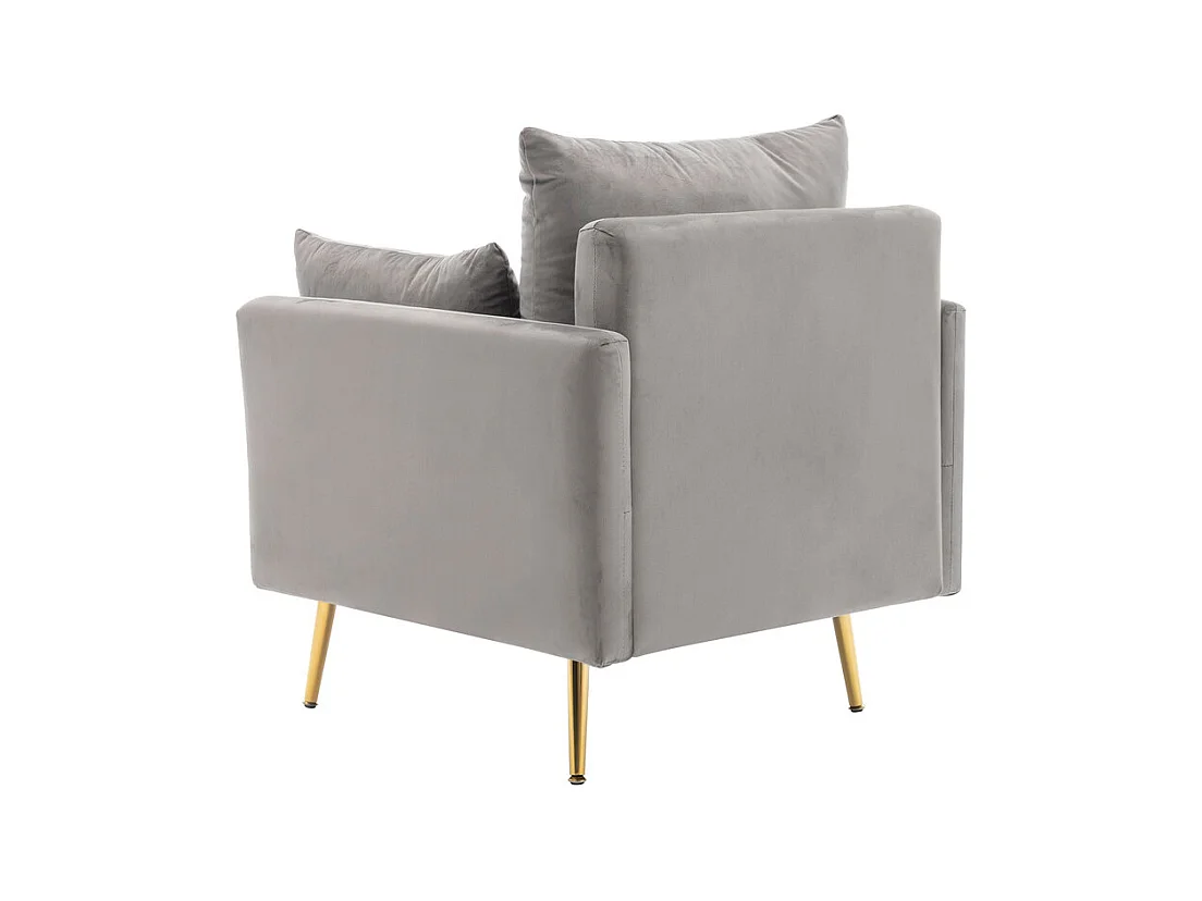 Fauteuil 1 place en velours moderne - avec rangement et 3 oreillers - pieds en métal doré - 71x71x76cm - Gris
