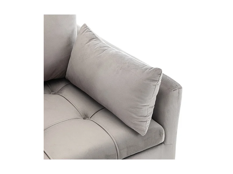 Fauteuil 1 place en velours moderne - avec rangement et 3 oreillers - pieds en métal doré - 71x71x76cm - Gris