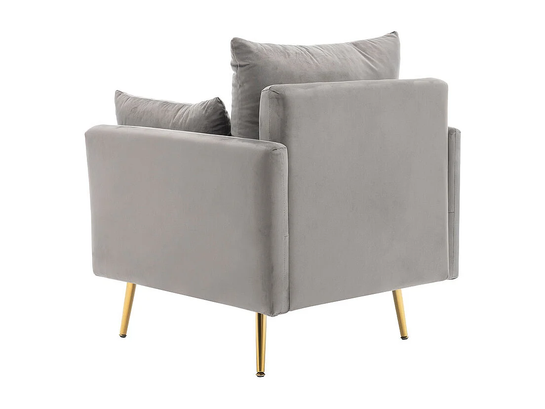 Fauteuil 1 place en velours moderne - avec rangement et 3 oreillers - pieds en métal doré - 71x71x76cm - Gris