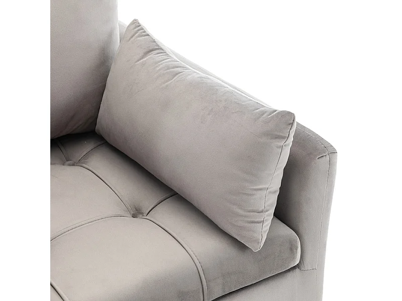 Fauteuil 1 place en velours moderne - avec rangement et 3 oreillers - pieds en métal doré - 71x71x76cm - Gris