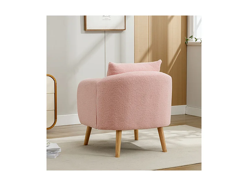 Sessel aus Bouclé-Stoff - mit Kissen - Massivholzfüße - max. Belastung 150kg - 71x72x71cm - Rosa