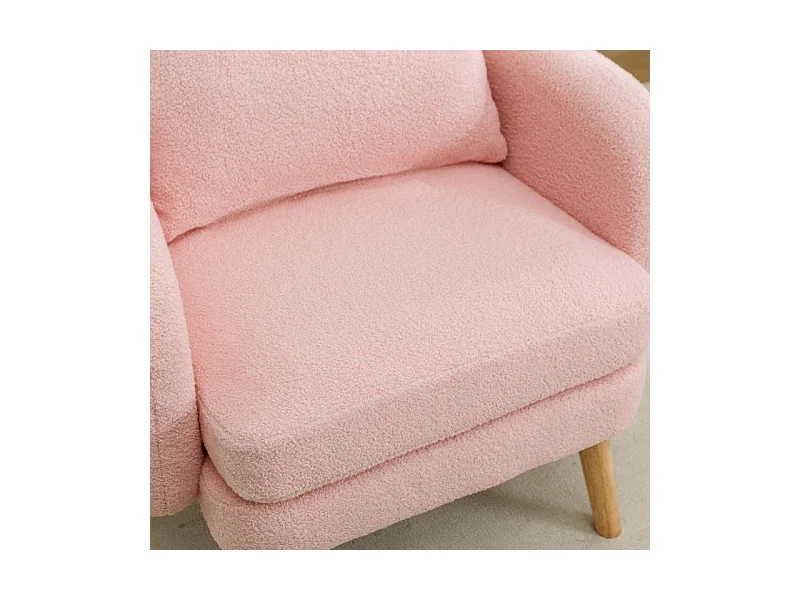 Sessel aus Bouclé-Stoff - mit Kissen - Massivholzfüße - max. Belastung 150kg - 71x72x71cm - Rosa