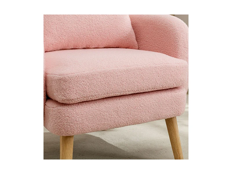 Sessel aus Bouclé-Stoff - mit Kissen - Massivholzfüße - max. Belastung 150kg - 71x72x71cm - Rosa
