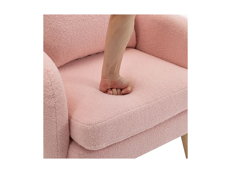 Sessel aus Bouclé-Stoff - mit Kissen - Massivholzfüße - max. Belastung 150kg - 71x72x71cm - Rosa