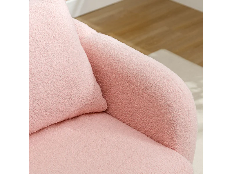 Fauteuil en tissu bouclette - avec oreiller - pieds en bois massif - charge max 150kg - 71x72x71cm - Rose