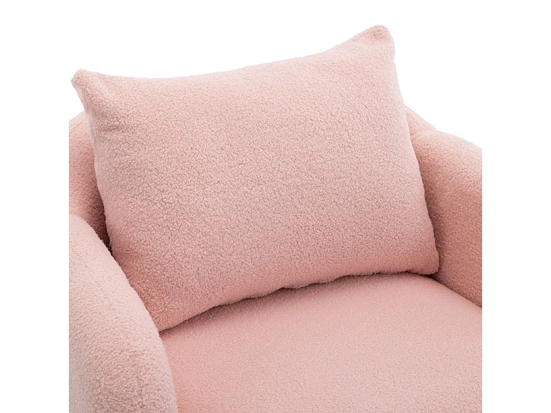 Fauteuil en tissu bouclette - avec oreiller - pieds en bois massif - charge max 150kg - 71x72x71cm - Rose