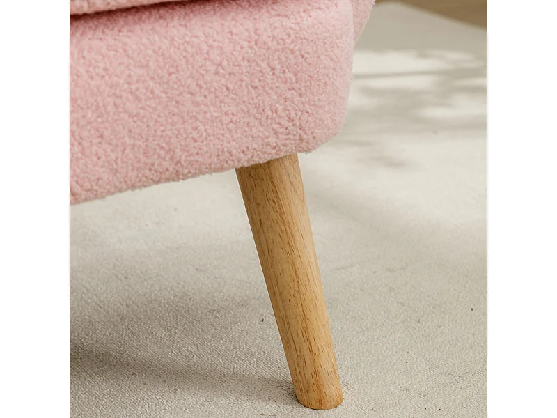 Fauteuil en tissu bouclette - avec oreiller - pieds en bois massif - charge max 150kg - 71x72x71cm - Rose