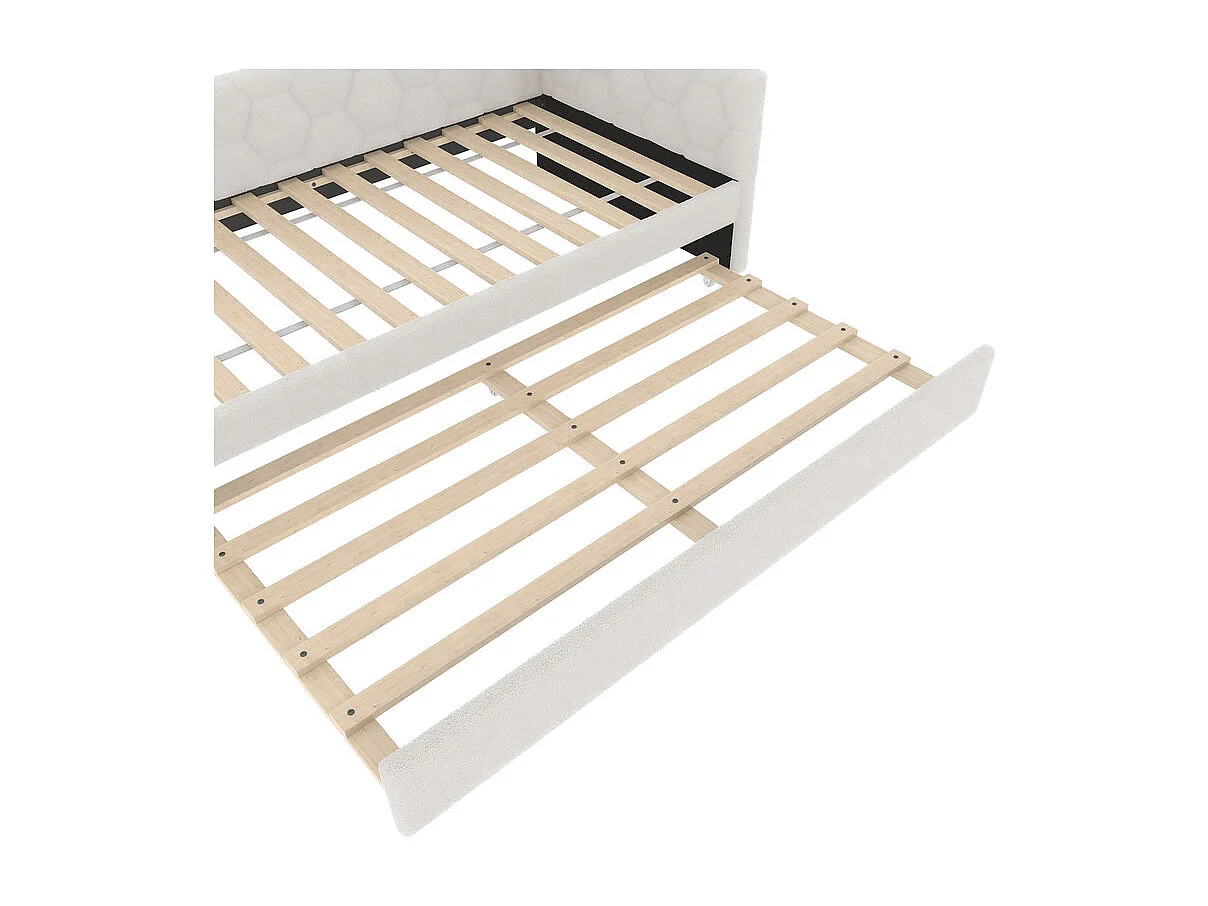 Lit gigogne banquette 90 x 200 cm en velours blanc - avec lampe de chevet et USB + type C