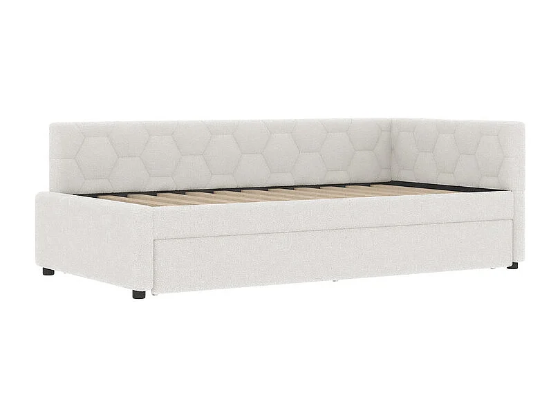 Lit gigogne banquette 90 x 200 cm en velours blanc - avec lampe de chevet et USB + type C