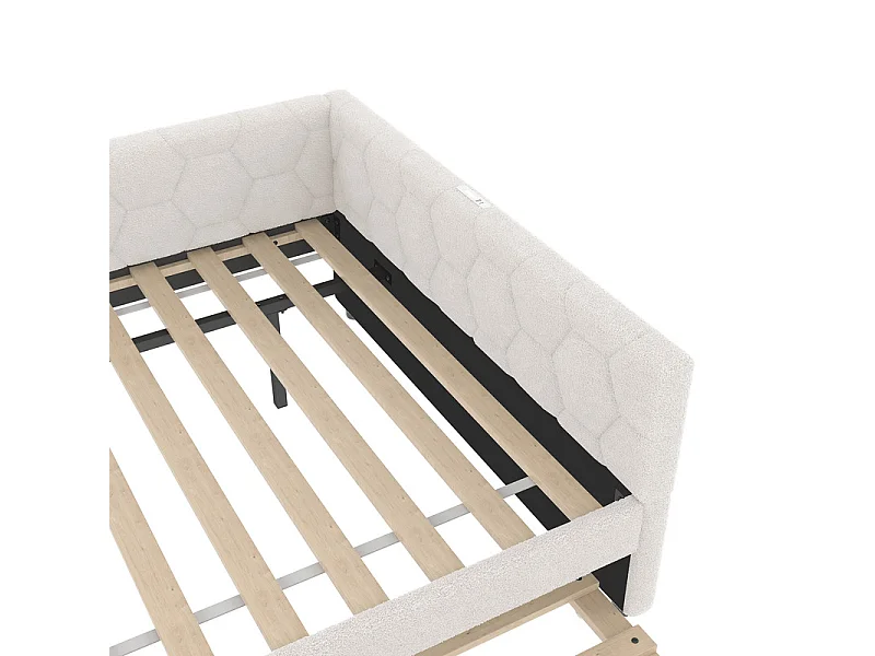 Lit gigogne banquette 90 x 200 cm en velours blanc - avec lampe de chevet et USB + type C