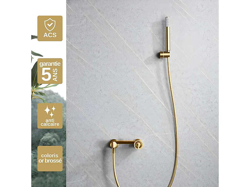 Ensemble de Douche Anti-Calcaire Or Brossé OLIMPO BDC033-5OC