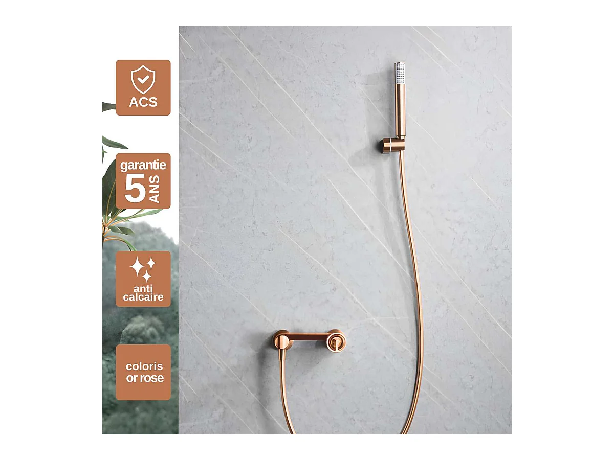 Ensemble de Douche Anti-Calcaire Or Rose Cuivré OLIMPO BDC033-5ORC