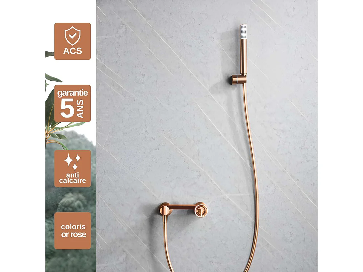 Ensemble de Douche Anti-Calcaire Or Rose Cuivré OLIMPO BDC033-5ORC