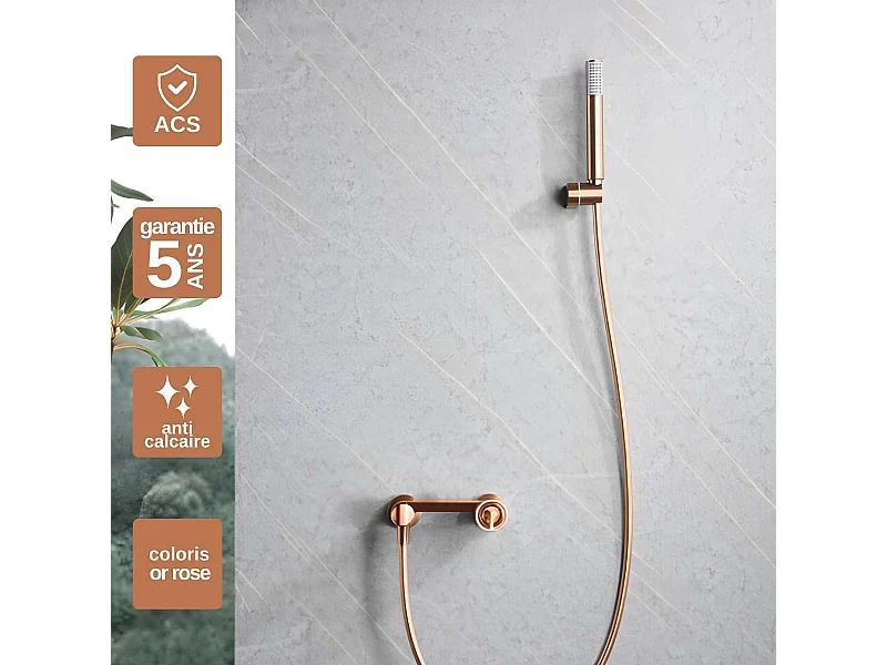 Ensemble de Douche Anti-Calcaire Or Rose Cuivré OLIMPO BDC033-5ORC