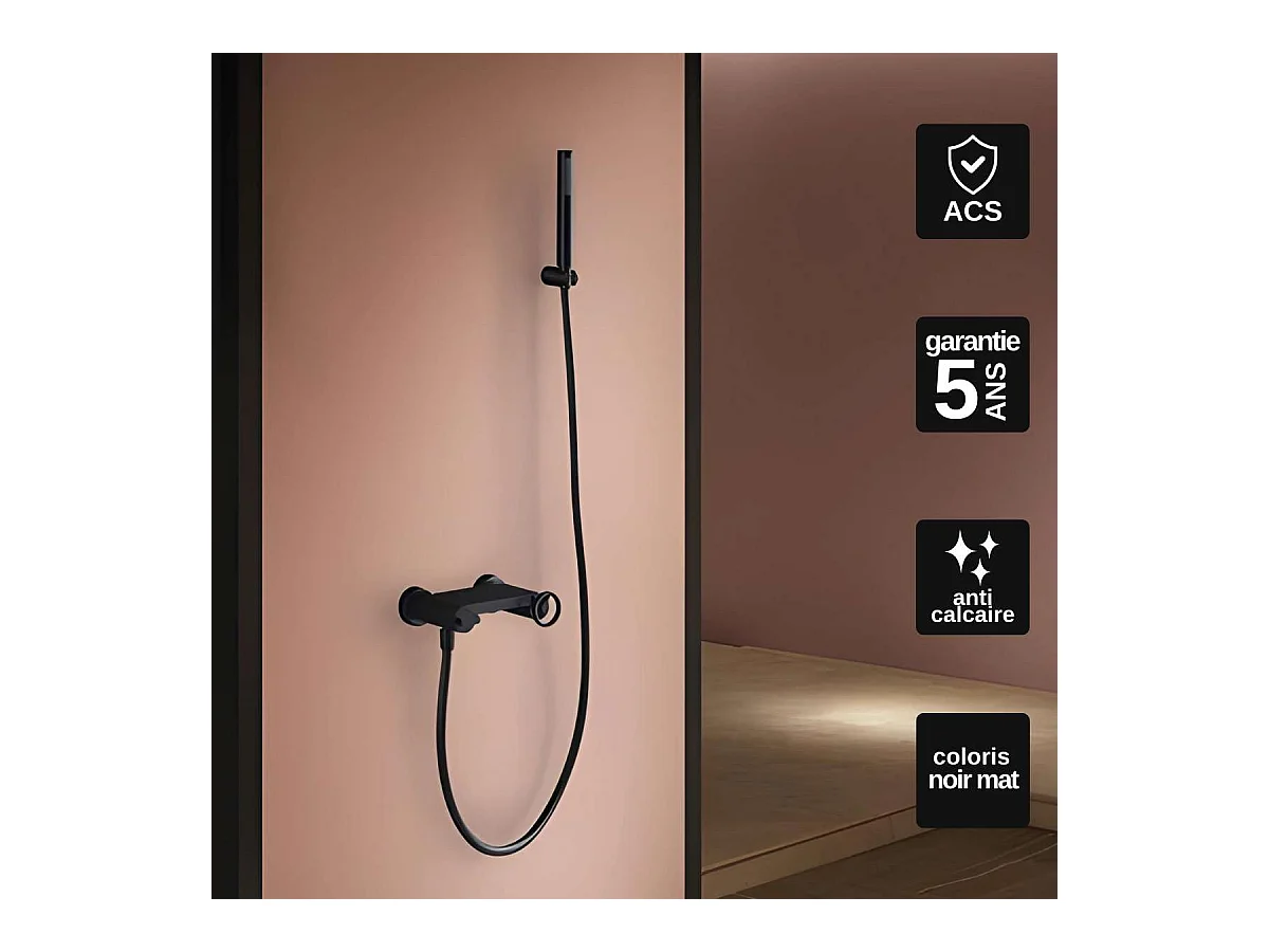 Ensemble de Douche Anti-Calcaire Noir Mat OLIMPO BDC033-5NG