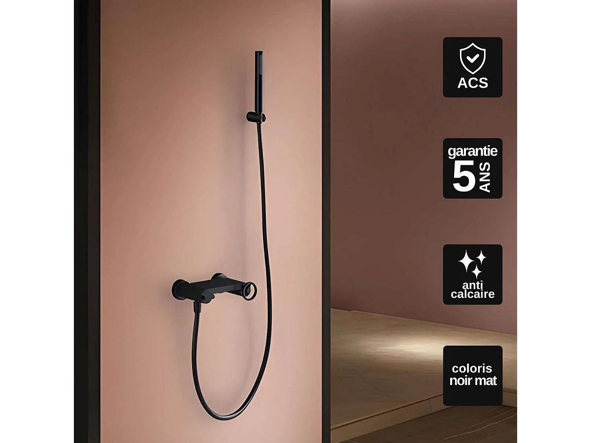 Ensemble de Douche Anti-Calcaire Noir Mat OLIMPO BDC033-5NG