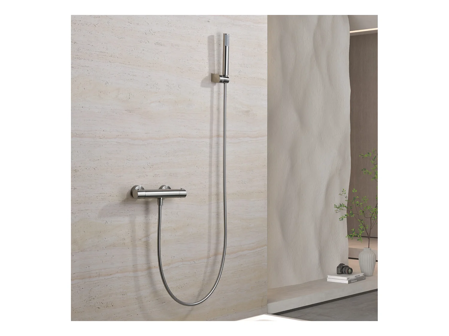 Ensemble de Douche Thermostatique Anti-Calcaire en Niquel Brossé MONZA BTM039-5NQ