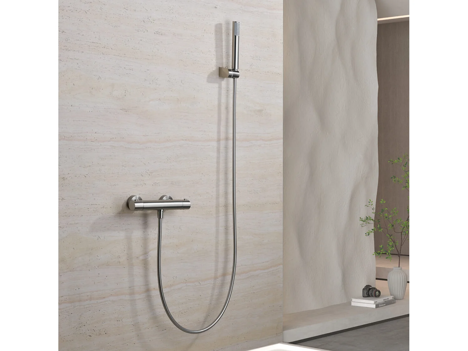 Ensemble de Douche Thermostatique Anti-Calcaire en Niquel Brossé MONZA BTM039-5NQ