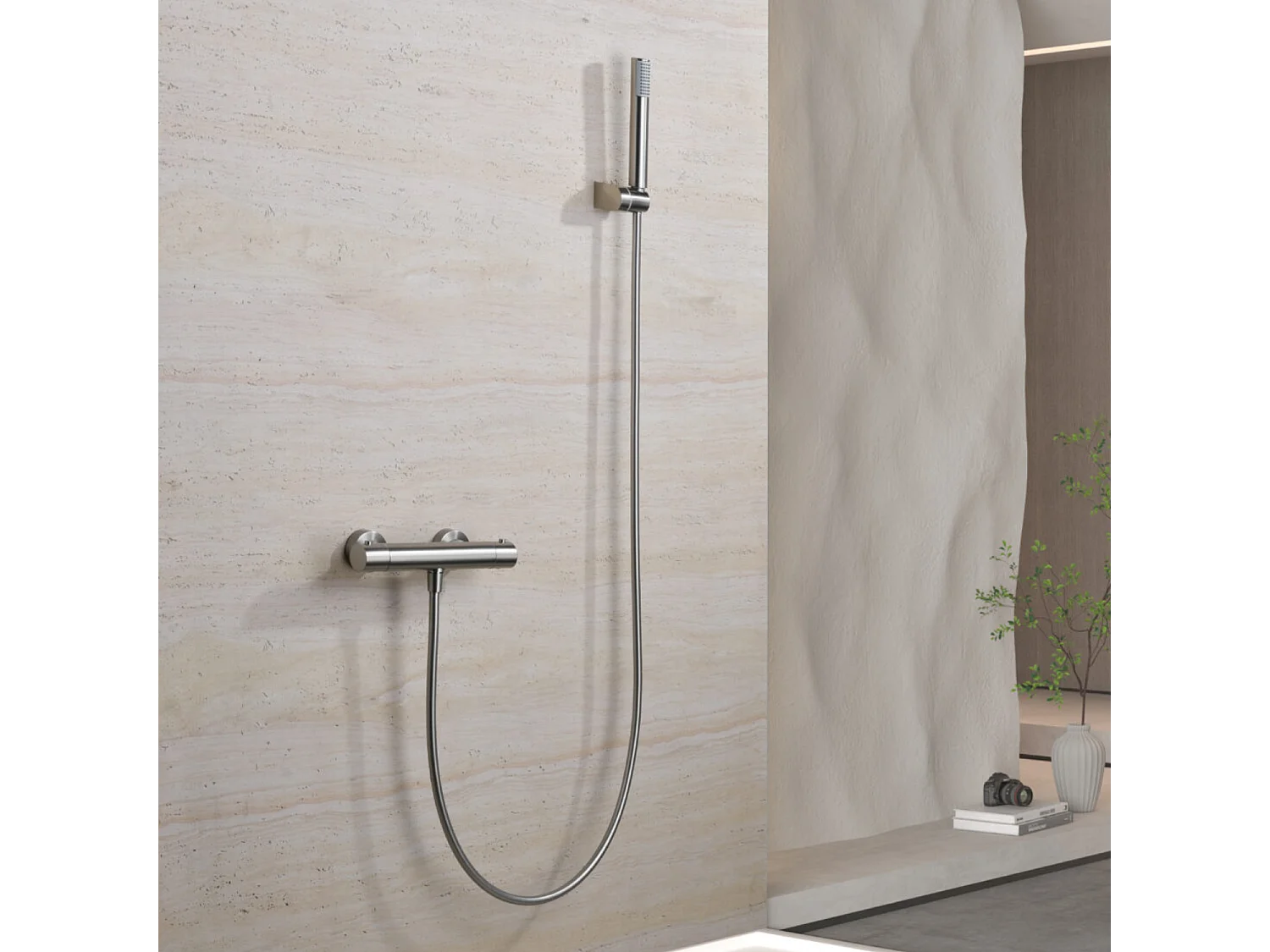 Ensemble de Douche Thermostatique Anti-Calcaire en Niquel Brossé MONZA BTM039-5NQ