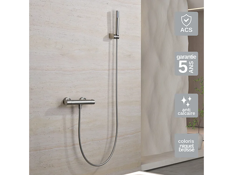 Ensemble de Douche Thermostatique Anti-Calcaire en Niquel Brossé MONZA BTM039-5NQ