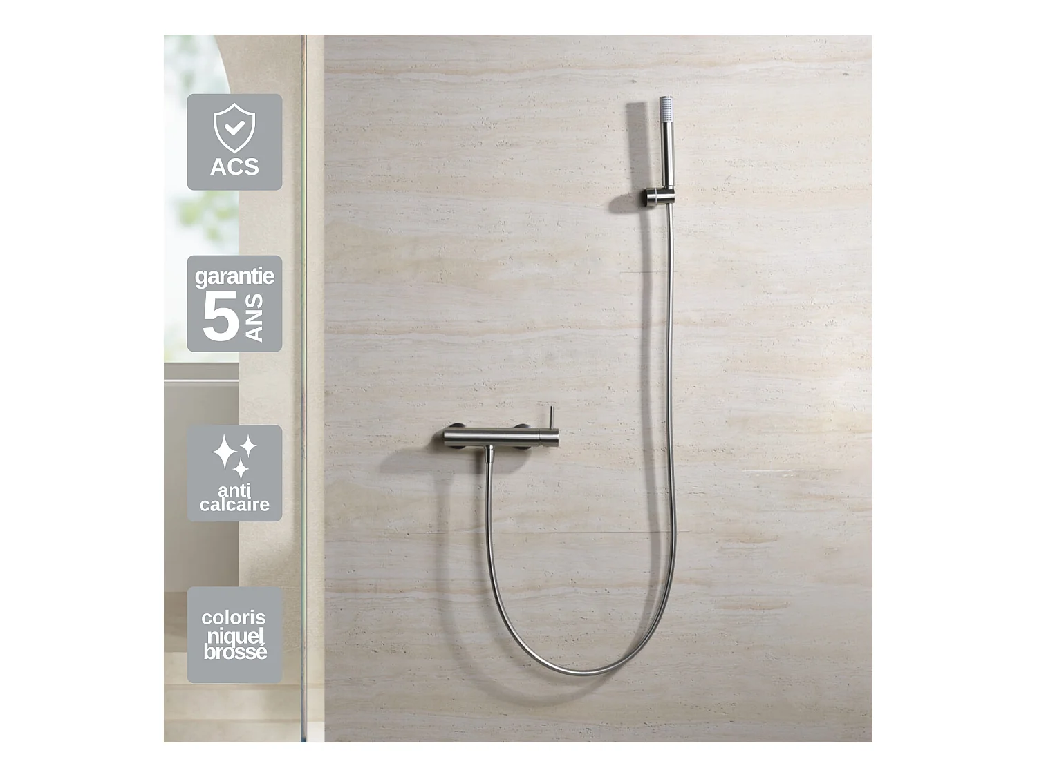 Ensemble de Douche Anti-Calcaire en Niquel Brossé MONZA BDM039-5NQ