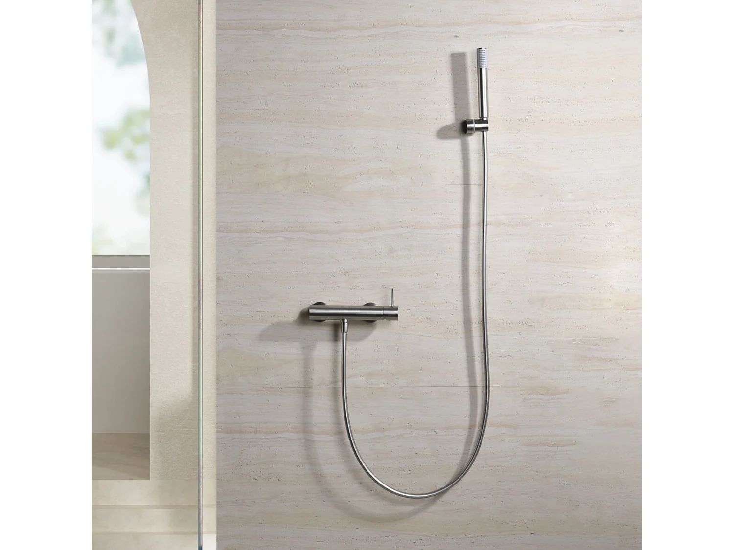 Ensemble de Douche Anti-Calcaire en Niquel Brossé MONZA BDM039-5NQ