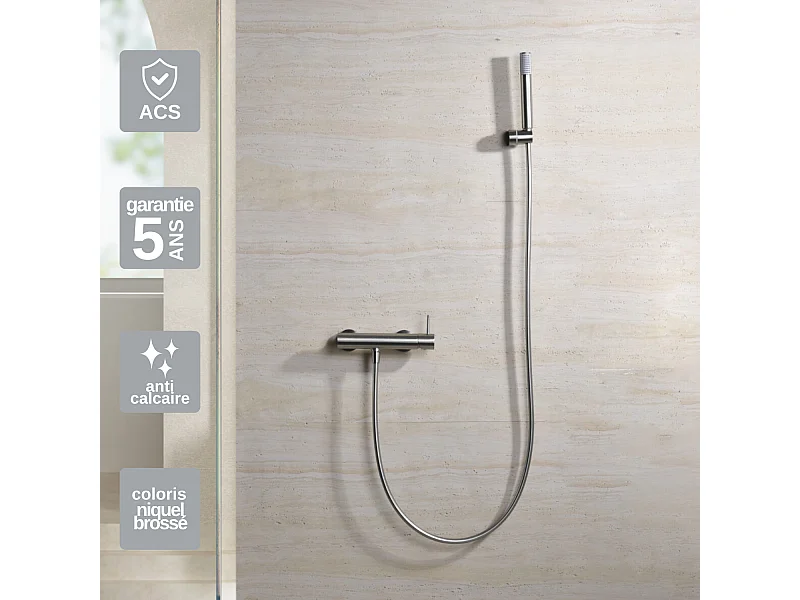 Ensemble de Douche Anti-Calcaire en Niquel Brossé MONZA BDM039-5NQ