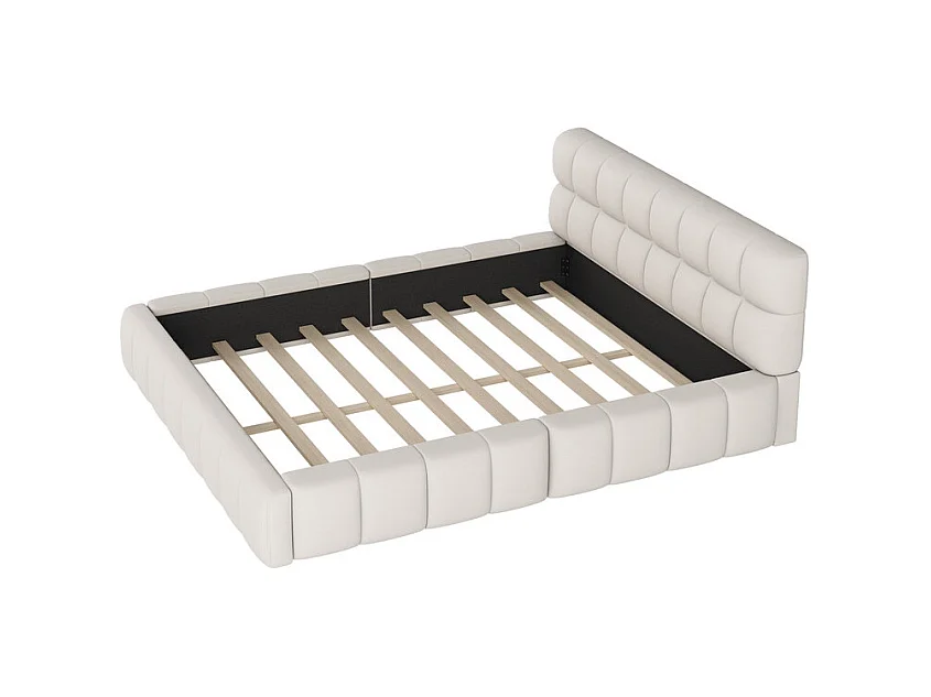 Lit rembourré en tissu coton et lin - 140 x 200 cm - avec dossier doux - charge max 250kg - Beige