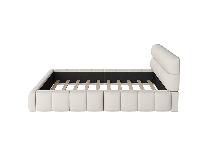 Lit rembourré en tissu coton et lin - 140 x 200 cm - avec dossier doux - charge max 250kg - Beige