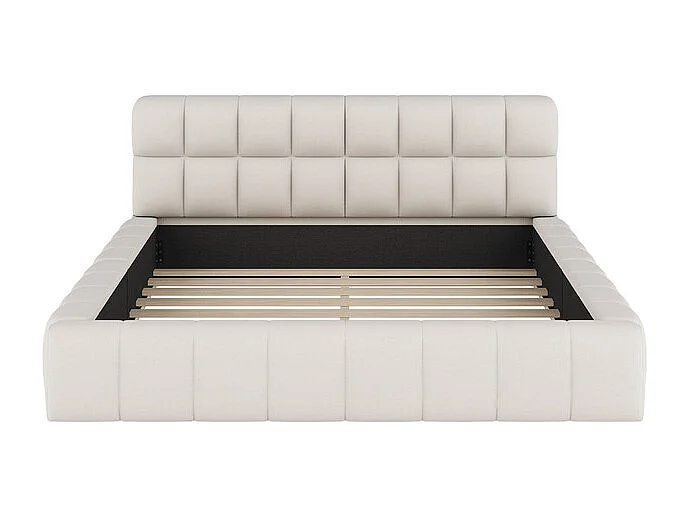 Lit rembourré en tissu coton et lin - 140 x 200 cm - avec dossier doux - charge max 250kg - Beige