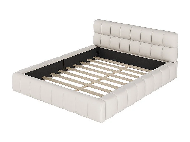 Lit rembourré en tissu coton et lin - 140 x 200 cm - avec dossier doux - charge max 250kg - Beige