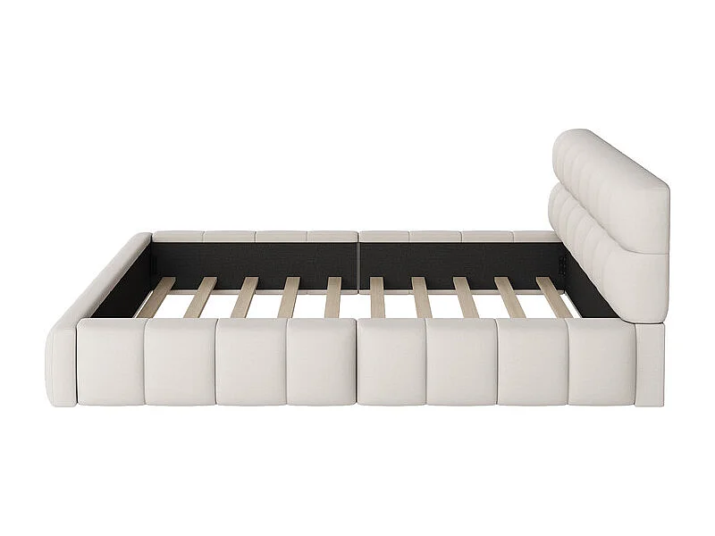 Lit rembourré en tissu coton et lin - 140 x 200 cm - avec dossier doux - charge max 250kg - Beige