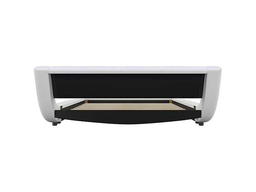 Cadre de lit avec LED et télécommande - 140 x 200 cm - rembourré en cuir PU - Blanc
