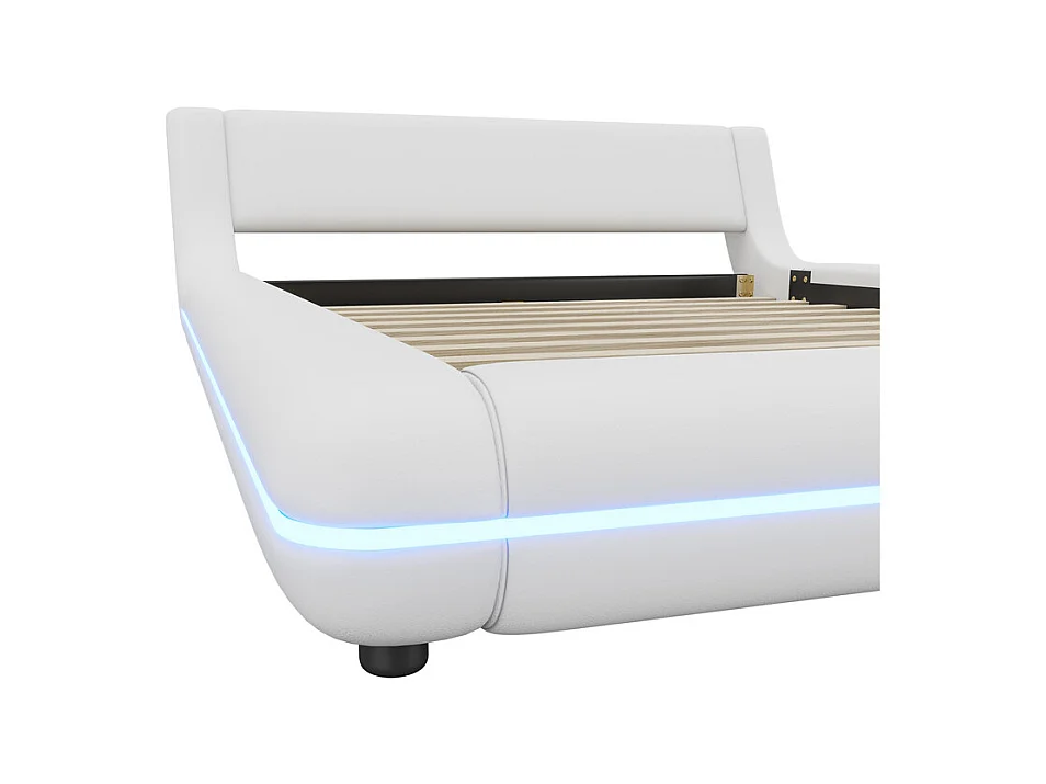 Cadre de lit avec LED et télécommande - 140 x 200 cm - rembourré en cuir PU - Blanc